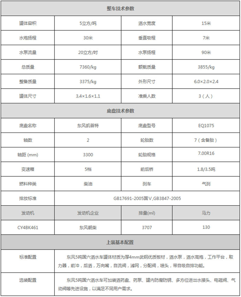 國(guó)六5噸灑水車(chē)參數(shù)